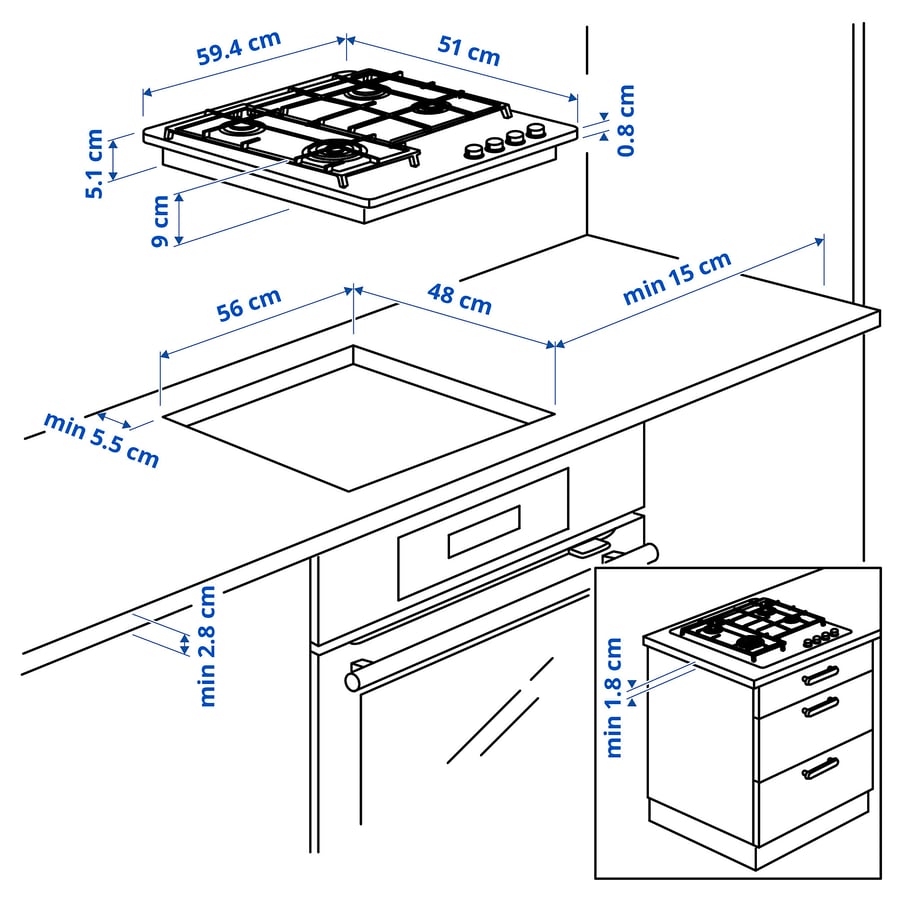 SKÅLAN gaasipliit, IKEA 300 roostevaba teras, 59 cm