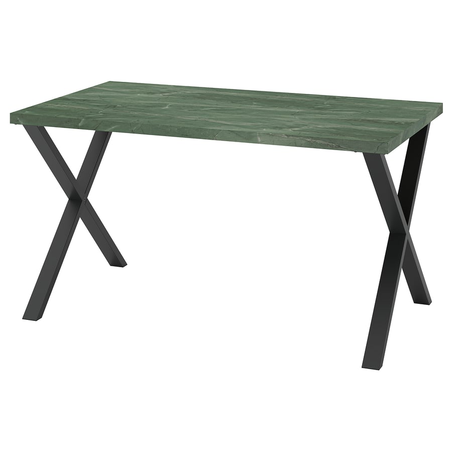 SKÅLSTA galds, tumši pelēka-zaļa marmora imitācija/X formas melni pelēka, 140x80 cm