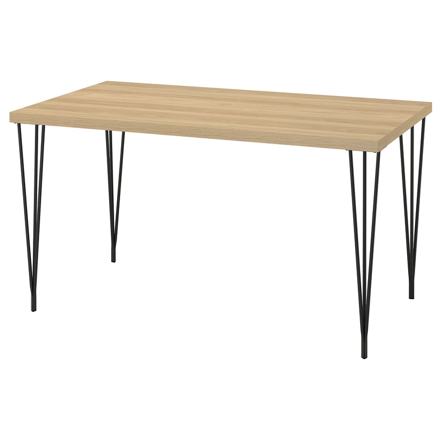 SKÅLSTA galds, ozolkoka imitācija/smails melni pelēka, 140x80 cm