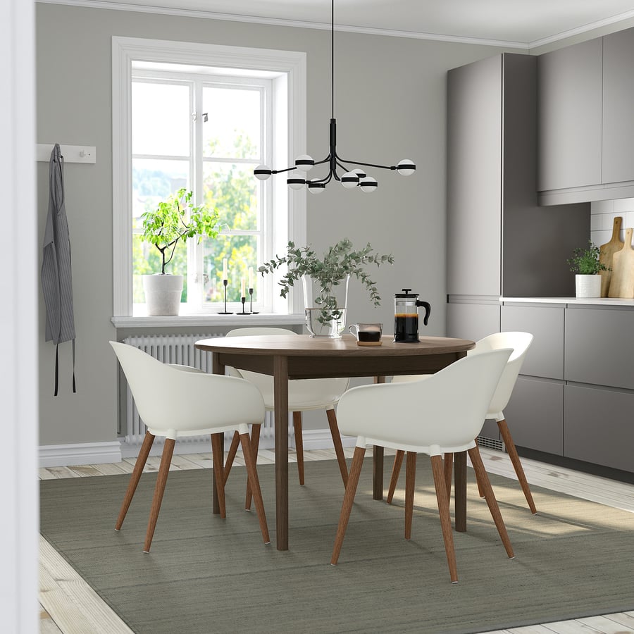 SKANSNÄS / GRÖNSTA galds un 4 krēsli, ar roku balstu brūns/balts, 115/170 cm
