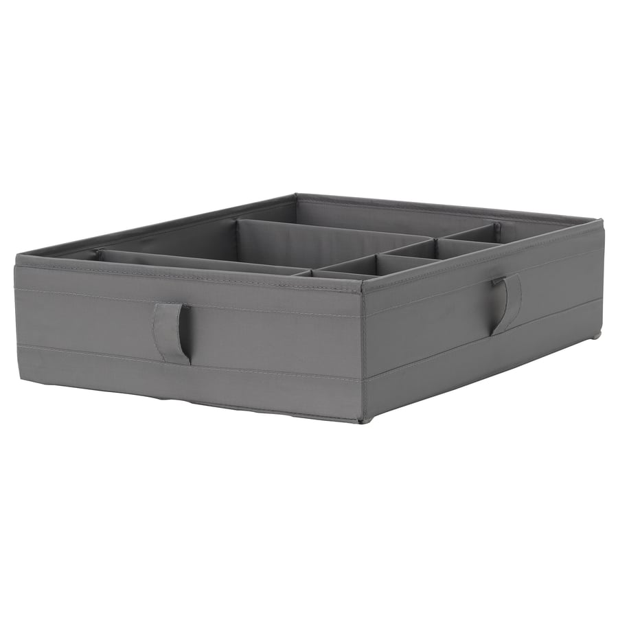 SKUBB Sektsioonidega karp - tumehall 44x34x11 cm Karbid kingade ja riiete jaoks