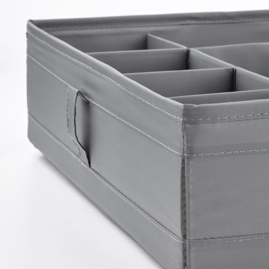 SKUBB Sektsioonidega karp - tumehall 44x34x11 cm Karbid kingade ja riiete jaoks