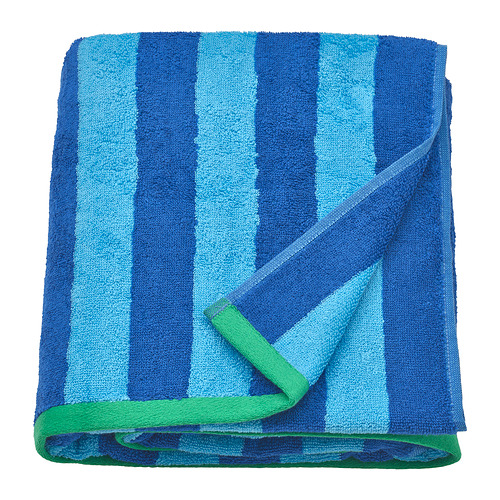 SLÅNHÖSTMAL - ręcznik kąpielowy, 100x150 cm, jaskrawoniebieski/jasnoniebieski w paski
