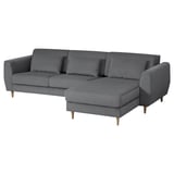 Nowoczesna szara sofa SLATORP w kształcie litery L, nogi z ciemnego drewna, tapicerowany, przytulny design.