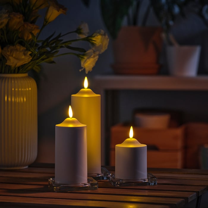 SMÅLOM Свічка-стовпчик LED, на батарейках білий 14 см, фото 6