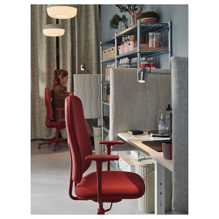 SMÖRKULL biroja krēsls ar roku balstiem, Gräsnäs sarkanā krāsā