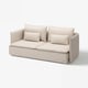 Nowoczesna beżowa sofa, SÖDERHAMN, z głębokimi siedzeniami, czystymi liniami, wysokimi nogawkami i dwoma poduszkami.