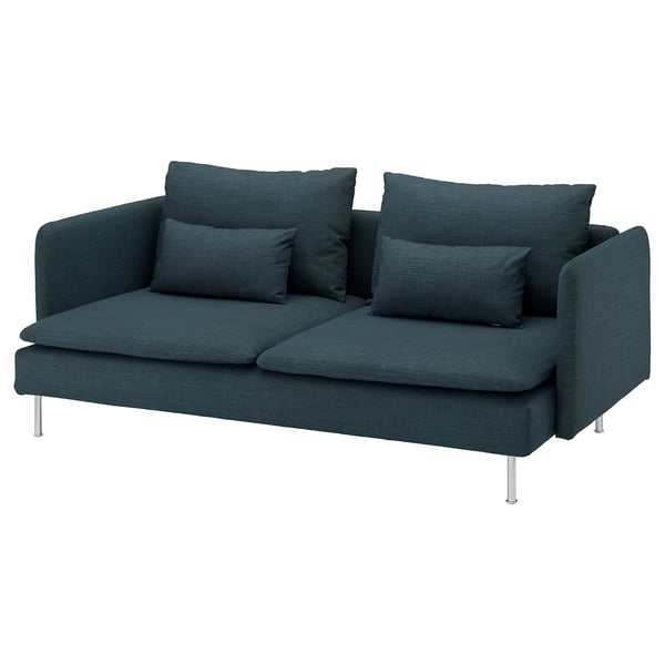 Turkusowa sofa SÖDERHAMN z głębokimi siedziskami, czterema poduszkami i eleganckimi metalowymi nogami.