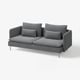 Szara sofa SÖDERHAMN z głębokimi siedzeniami, wysokimi nogami i poduszkami. Nowoczesny, minimalistyczny design.