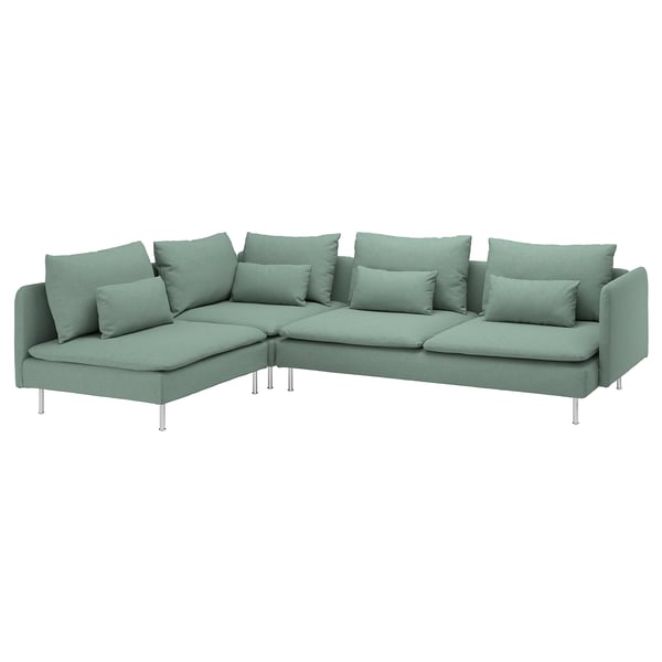 Sofa segmentowa SÖDERHAMN, jasnozielona, tkanina, w kształcie litery L, przestronny design z głębokimi siedziskami.