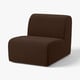 Ciemnobrązowa, nowoczesna, minimalistyczna sofa; Zaokrąglone krawędzie, miękka tapicerka.