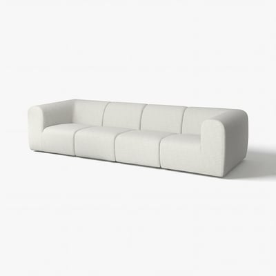 Sofa STOCKHOLM 2025, jasnoszará, nowoczesna, o geometrycznych kształtach, miękka tkanina.