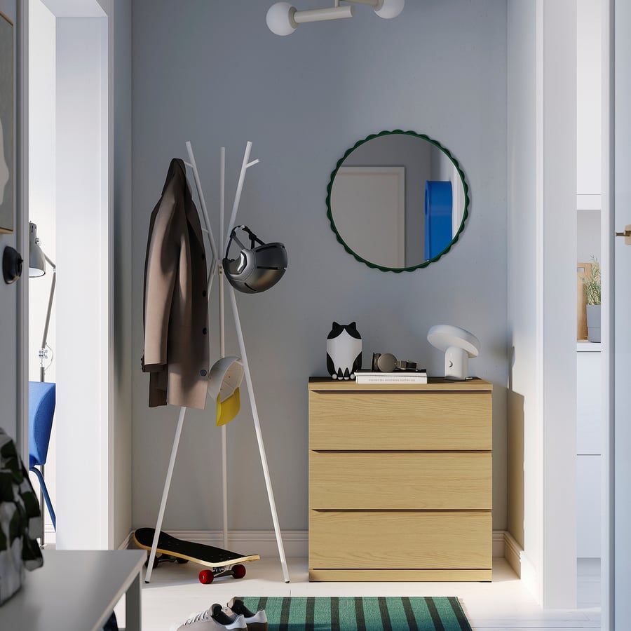 STORKLINTA kumode, 3 atvilktnes, ozola imitācija, 70x50x75 cm