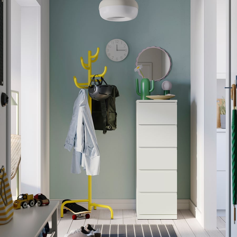 STORKLINTA kumode ar 5 atvilktnēm, baltā krāsā, 40x50x120 cm