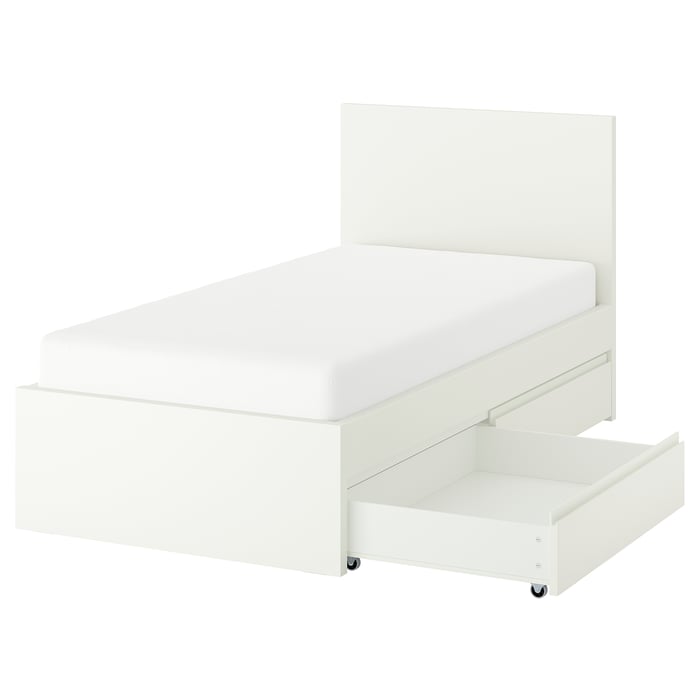 STORKLINTA Каркас ліжка з 2 шухлядами, білий/Luröy, 90x200 см