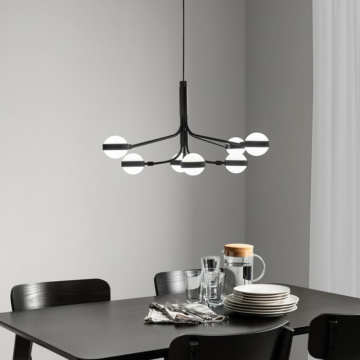 STORSLINGA Люстра LED, 8-ріжковий, чорний/білий 70 см, фото 3
