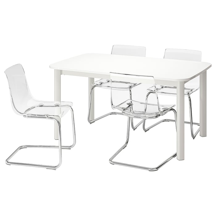 STRANDTORP / TOBIAS Стіл і 4 стільці, білий/прозорий 150/205, 260x95 см