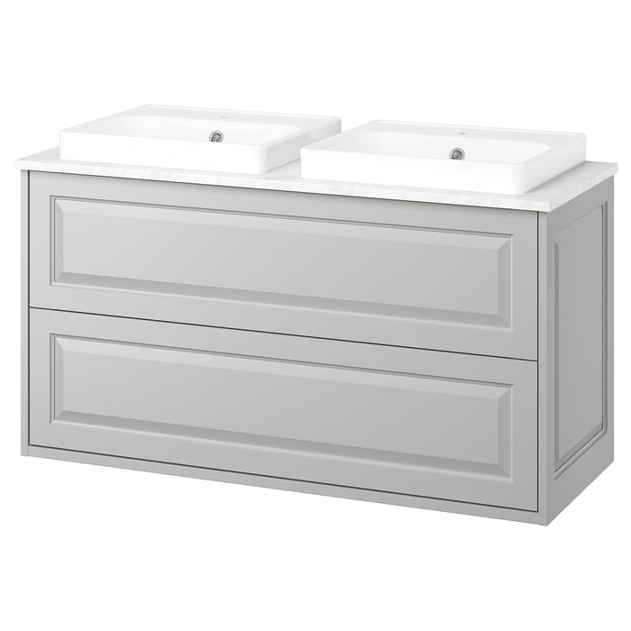 TÄNNFORSEN / ORRSJÖN Умивальник і тумба з шухлядами, світло-сірий/білий імітація мармуру, 122x49x71 см