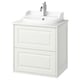 Biała umywalka TÄNNFORSEN, klasyczny design, ceramiczny zlewozmywak, chromowana bateria, szuflady.