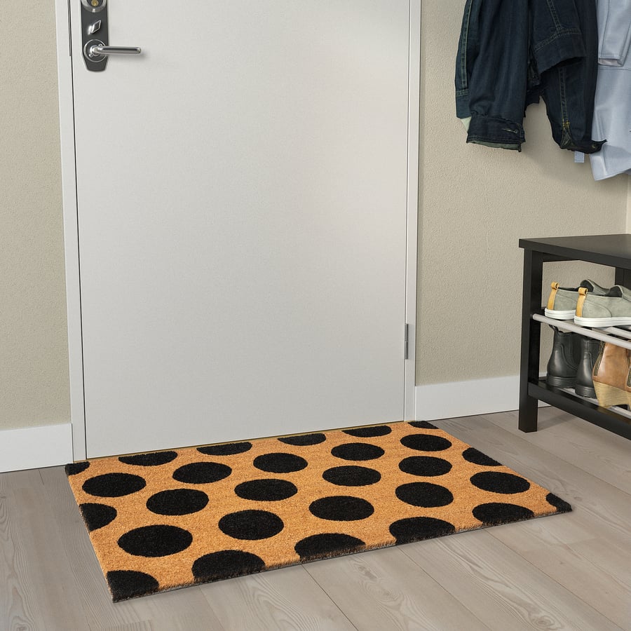 TÅGFORDON uksematt, must/täppmuster, 60x90 cm