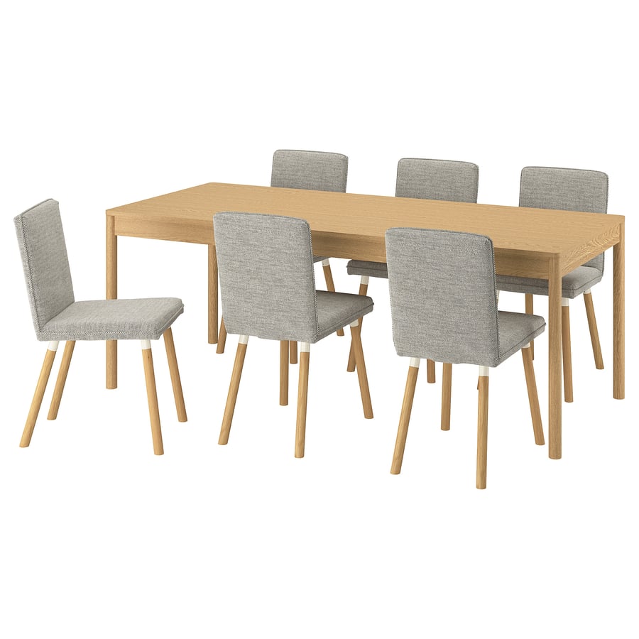 TONSTAD / TONSTAD galds un 6 krēsli, ozola finieris/Viarp bēša/brūna imitācija. ozols, 200x85 cm