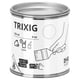 Srebrna puszka po farbie ikea TRIXIG, oznaczona jako 125 ml, 4 uncje, zawiera instrukcję użytkowania i ręczny pędzelek do malowania.