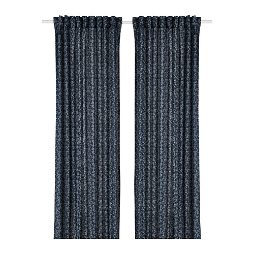 TRYSTÄVMAL - zasłona, 2 szt., 145x300 cm, granatowy/biały/wzór kwiatowy na taśmie