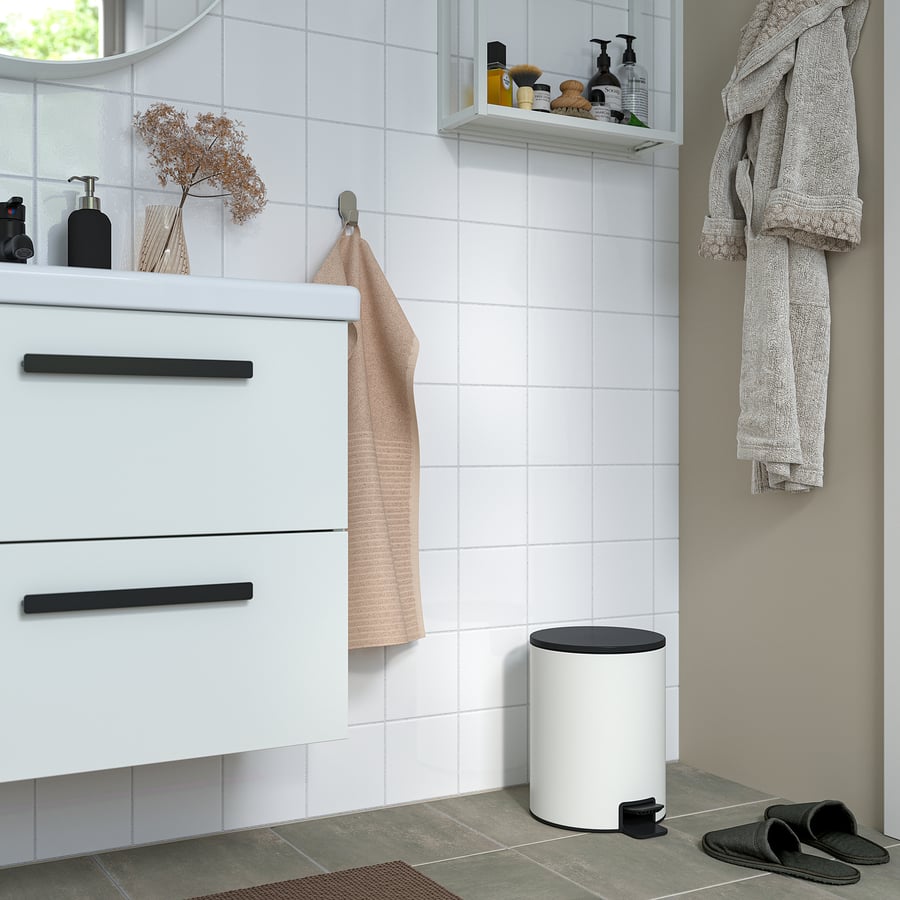 TURRIDNING atkritumu tvertne ar pedāli, baltā krāsā/antracīta krāsā, 9 l