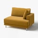 Musztardowo-żółta sofa UPPÅKRA, nowoczesny design z metalowymi nogami, miękkie poduszki.