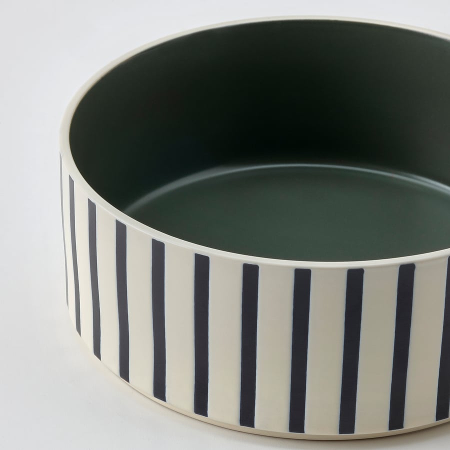 UTSÅDD mājdzīvnieku bļoda, svītras melni zilā krāsā/pelēkzaļa, 19 cm