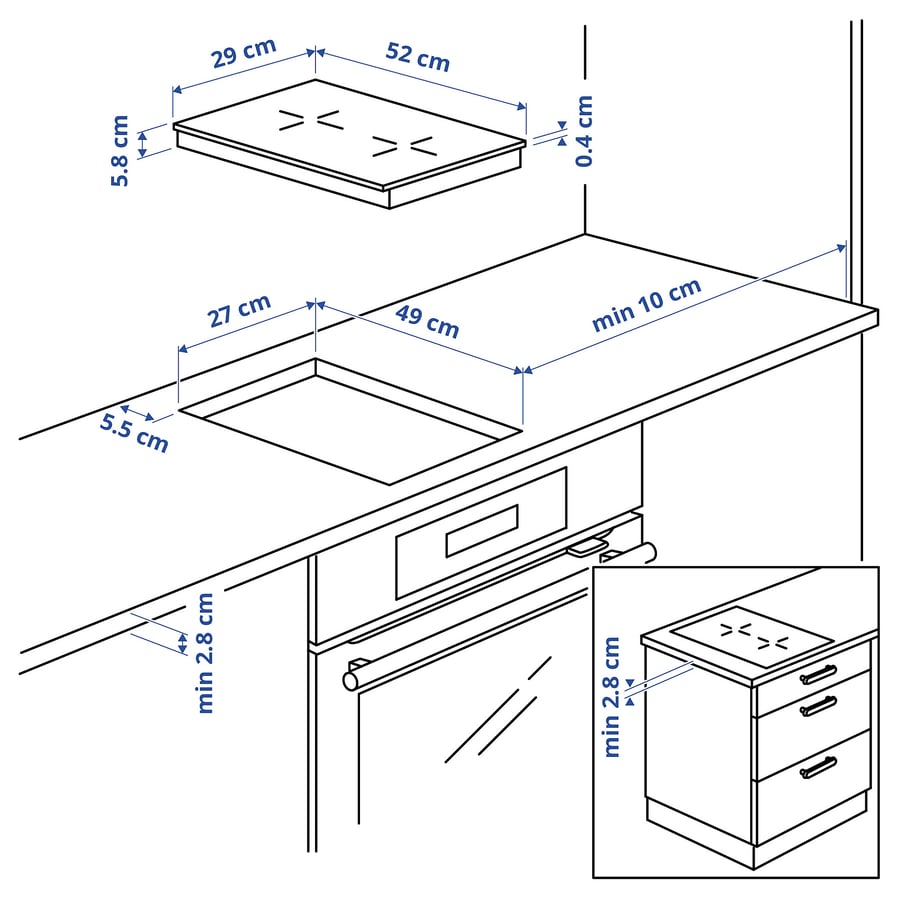 VÄLBILDAD  induktsioonpliit, 29 cm, IKEA 300 must  Pliidieraldaja sahtlile, 60 cm, valge