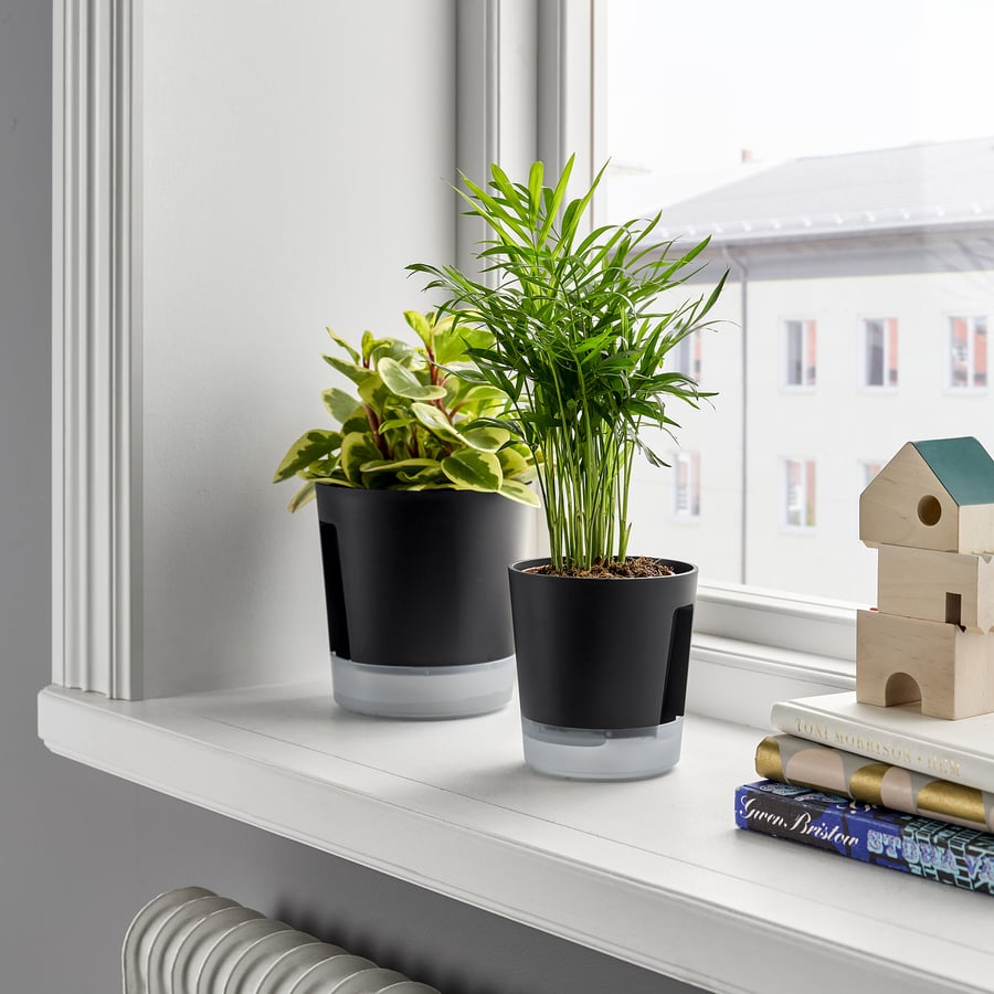 VÅRDTRÄD, pašlaistošs puķupods,lietošanai telpās vai ārā caurspīdīgs/antracīta krāsā, 9 cm