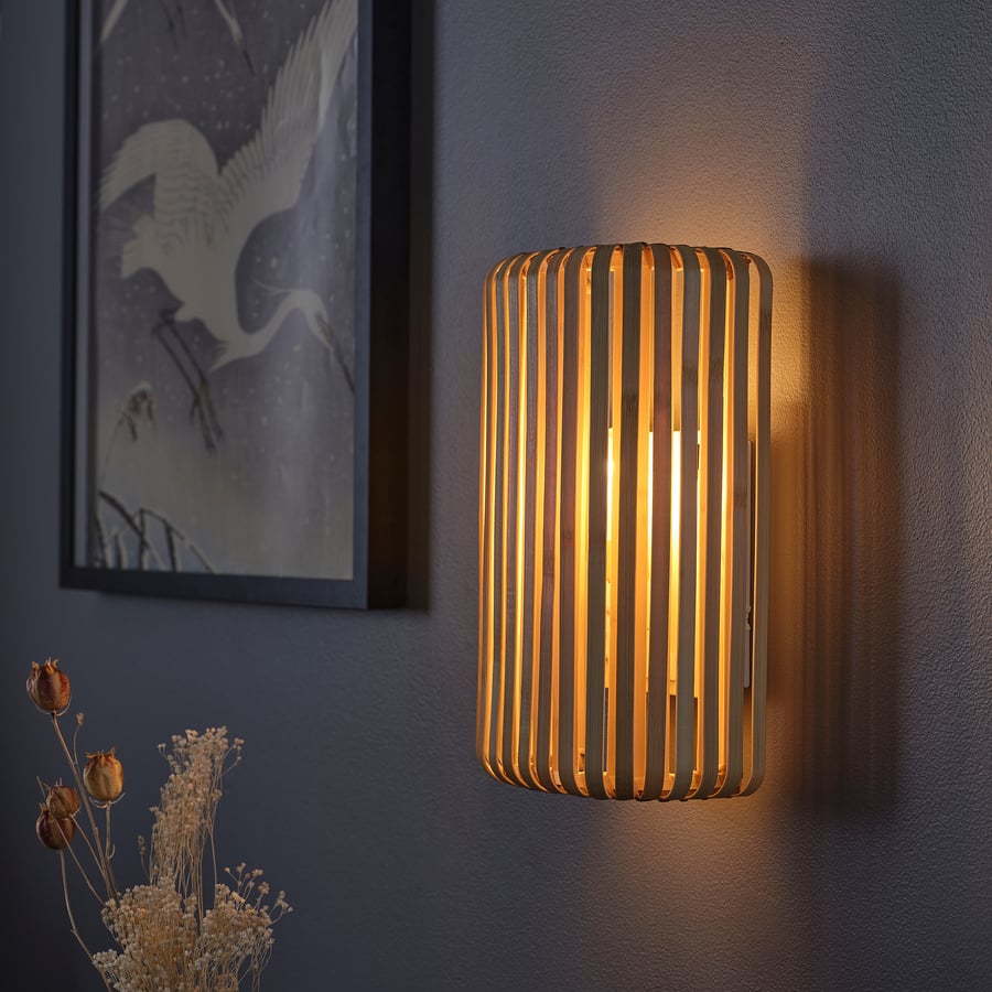 VARPTROSS sienas lampa, bambuss, 30 cm
