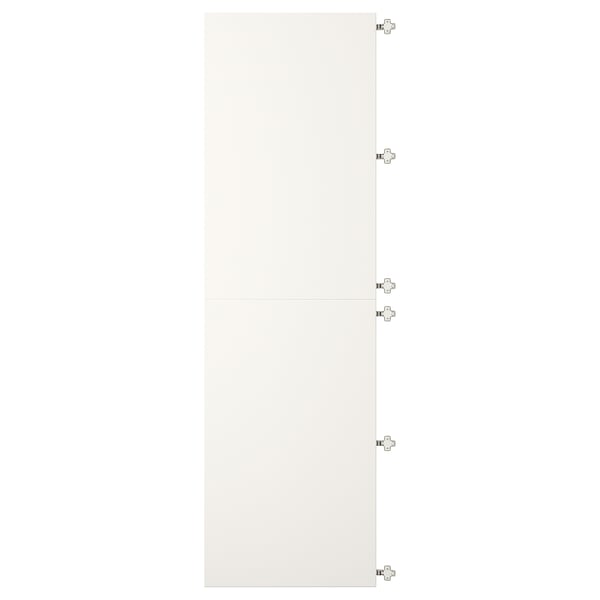 Biała szafka z pięcioma zawiasami, prostokątny kształt, minimalistyczny design.