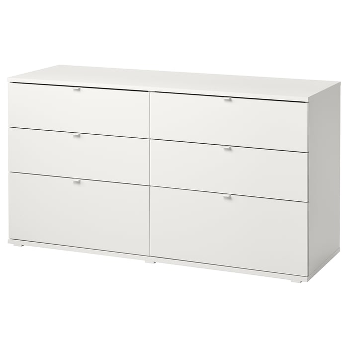 VIHALS Комод, 6 шухляд, білий/функція закріпи/розблокуй, 140x47x75 см