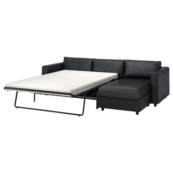 Szara rozkładana sofa VIMLE, nowoczesny design z szezlongiem do przechowywania, łatwa do przekształcenia w wygodne łóżko.