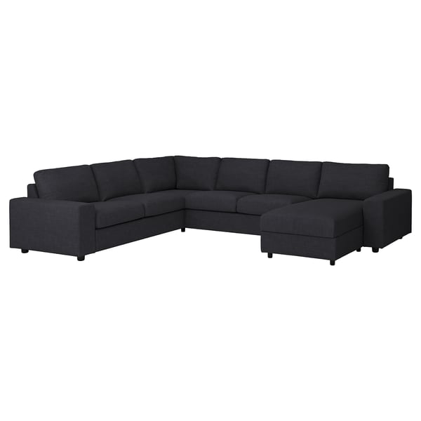 Sofa segmentowa VIMLE, ciemnoszara. W kształcie litery L z dołączonym szezlongiem. Nowoczesny, komfortowy design.