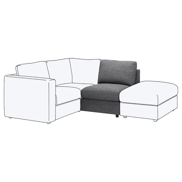 Sofa segmentowa VIMLE, szara, z białą ramą, narożnikiem, zdejmowanym pokrowcem.