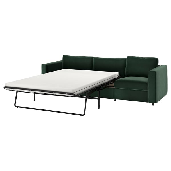 Zielona rozkładana sofa VIMLE z aksamitnym pokrowcem, nowoczesny design, wygodny, nowy wygląd.