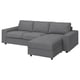 Szara sofa segmentowa VIMLE, w kształcie litery L, tkanina, nowoczesny design, ze schowkiem.