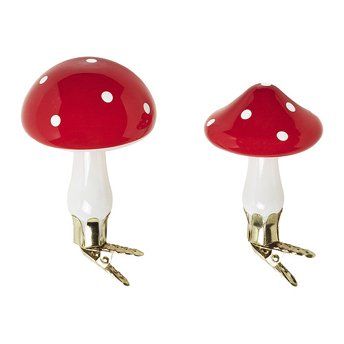 VINTERFINT - ozdoba choinkowa zestaw 2 szt, szkło/grzyb czerwony