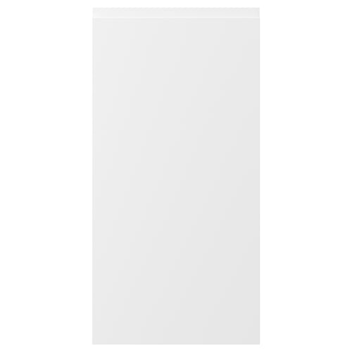 VOXTORP: matowa biała szafka kuchenna, prostokątny, minimalistyczny design, zintegrowane uchwyty, plastik i płyta wiórowa.