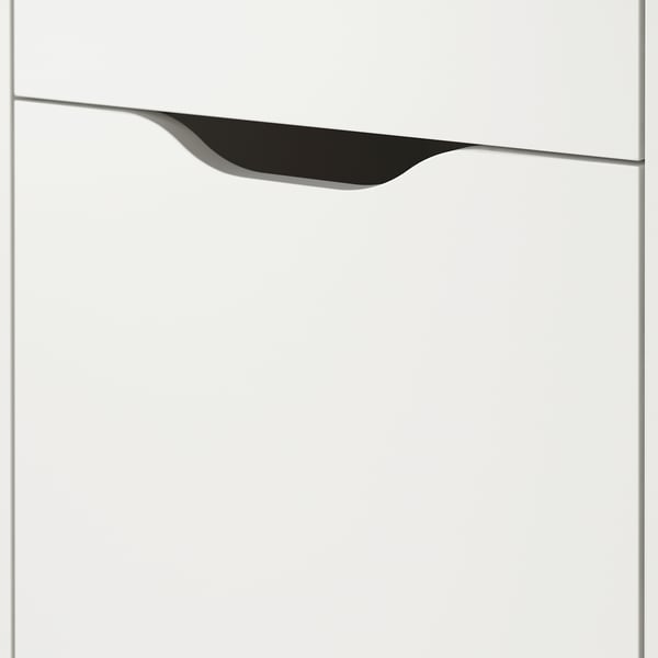 White cabinet drawer with sleek black handle, showcasing modern design and quality materials.