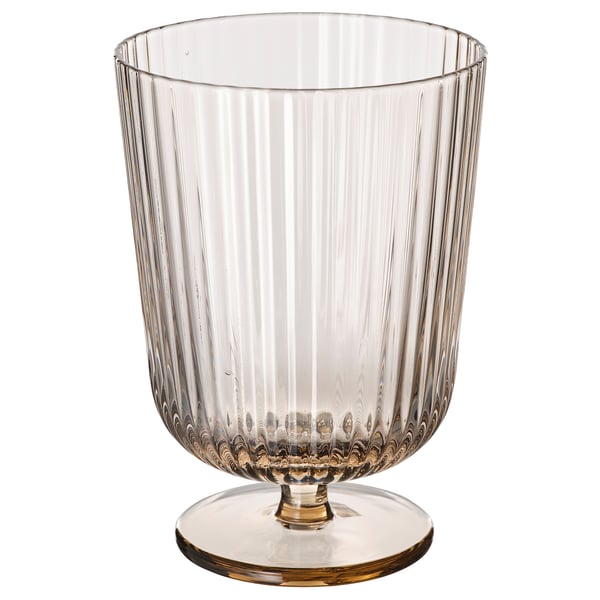 ANLEDNING goblet, light brown, glass, ribbed design, elegant, party & everyday use.