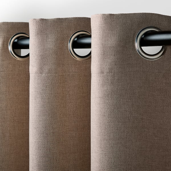 ANNAKAJSA Room darkening curtains, 1 pair, beige/with eyelets, 145x300 cm