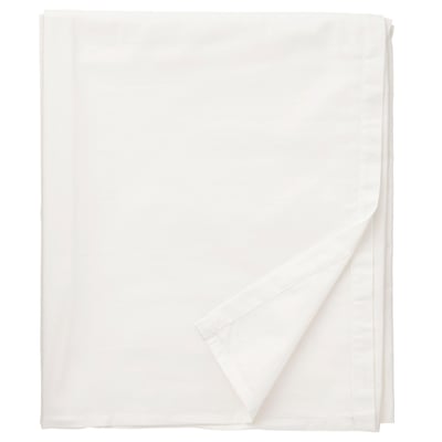 Folded white organic cotton flat sheet, neatly stacked, pure, crisp edges.