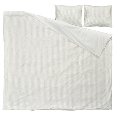 BANDKNIPPE Duvet cover and 2 pillowcases, white/green, 240x220/50x60 cm