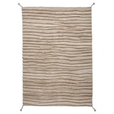The bankkotor rug, a beige rectangular floor covering with a textured, wavy design, handwoven from pure wool.