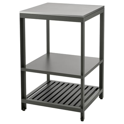 BÅTSKÄR outdoor kitchen: gray metal, stainless top, 2-tier, adjustable feet.