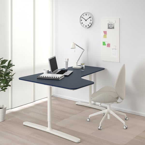 Bekant Corner Desk Left Linoleum Blue White 160x110 Cm Ikea